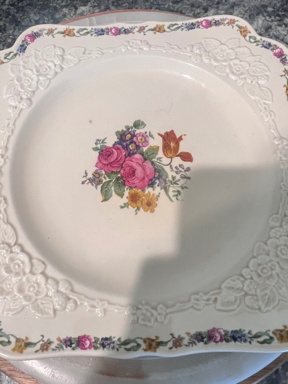 Vintage Crown Ducal Gainsborough Charm England 8 Pc Square Plate Set 1930s